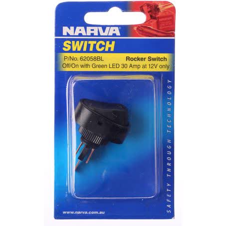 Narva Rocker Switch Off/on Spst Green LED 30A 12V Part No. 62058BL SWITCH NARVA - Micks Gone Bush