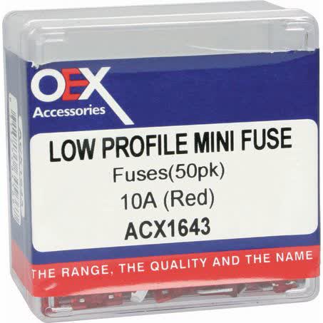 OEX Low Profile Mini Blade Fuse 10A Red Pack Of 50 | Part No. ACX1643 FUSE OEX - Micks Gone Bush