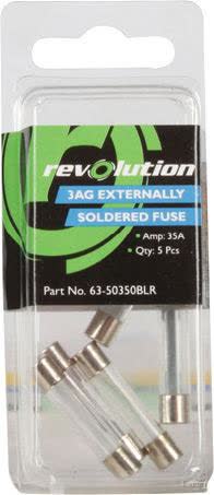 Revolution Glass Fuse 3AG 35A 5 Pack Part No. 63-50350BLR FUSE REVOLUTION - Micks Gone Bush