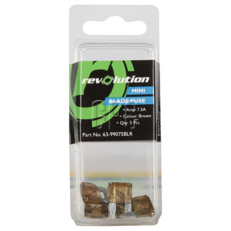 Revolution Ashdown Ingram Mini Blade Fuse 7.5A 5 Pack Part No. 63-99075BLR FUSE REVOLUTION - Micks Gone Bush