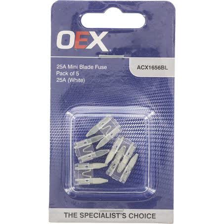 OEX Mini Blade Fuse 25A White Pack Of 5 - Part No. ACX1656BL FUSE OEX - Micks Gone Bush