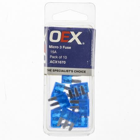 OEX Micro 3 Blade Fuse 15A Blue Pack Of 10 Part No. ACX1670 FUSE OEX - Micks Gone Bush