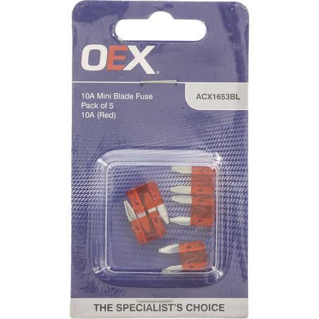 OEX Mini Blade Fuse 10A Red - Pack Of 5 | Part No. ACX1653BL FUSE OEX - Micks Gone Bush