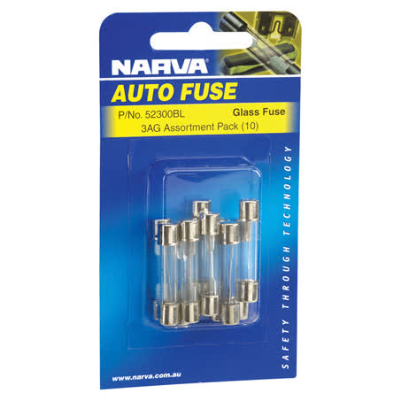 Narva Glass Fuse Assortment 10 Pce 3AG 32 X 6.3MM Part No. 52300BL FUSE ASSORTMENT NARVA - Micks Gone Bush