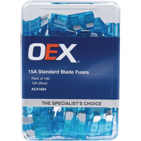 OEX Standard Blade Fuse 15A Blue Pack Of 100 Part No. ACX1604 FUSE OEX - Micks Gone Bush