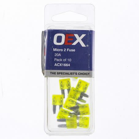 OEX Micro 2 Blade Fuse 20A Yellow Pack Of 10 Part No. ACX1664 FUSE OEX - Micks Gone Bush