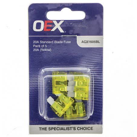 OEX Standard Blade Fuse 20A Yellow Pack Of 5 ACX1605BL FUSE OEX - Micks Gone Bush