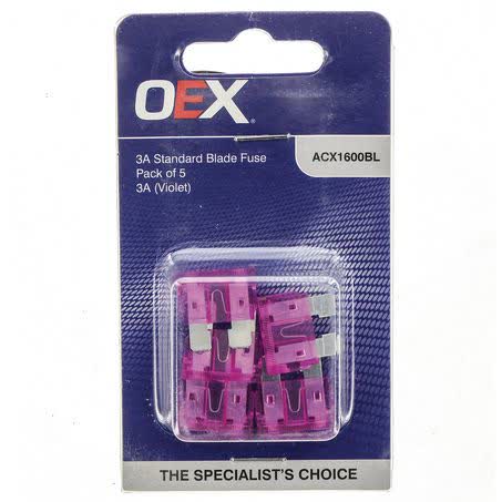 OEX Standard Blade Fuse 3A Violet Pack Of 5 - Part No. ACX1600BL FUSE OEX - Micks Gone Bush