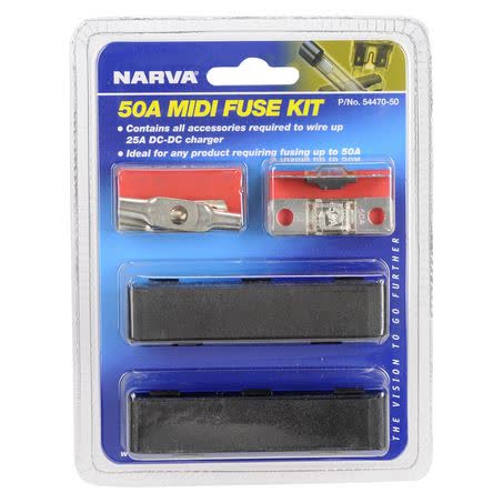 Narva 50A Midi Fuse Kit Suits 25A Dcdc Chargers Part No. 54470-50BL FUSE HOLDER AND BOXES NARVA - Micks Gone Bush