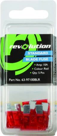 Revolution Standard Blade Fuse 10A 5 Pack Part No. 63-97100BLR FUSE REVOLUTION - Micks Gone Bush