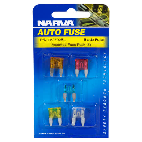 Narva Mini Blade Fuse Assortment 5 Pce 52700BL FUSE ASSORTMENT NARVA - Micks Gone Bush