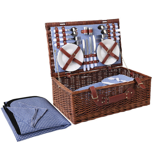 Insulated 4 Person Willow Picnic Basket Set with Blanket and Storage Bag Outdoor > Picnic Micks Gone Bush    - Micks Gone Bush