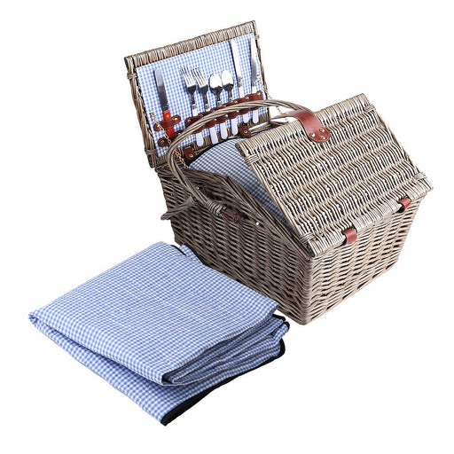 4 Person Willow Picnic Basket Set with Insulated Blanket Bag Outdoor > Picnic Micks Gone Bush    - Micks Gone Bush