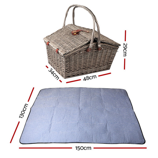 4 Person Willow Picnic Basket Set with Insulated Blanket Bag Outdoor > Picnic Micks Gone Bush    - Micks Gone Bush