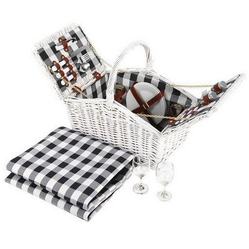 Insulated 2 Person Willow Picnic Basket Set with Blanket Outdoor > Picnic Micks Gone Bush    - Micks Gone Bush