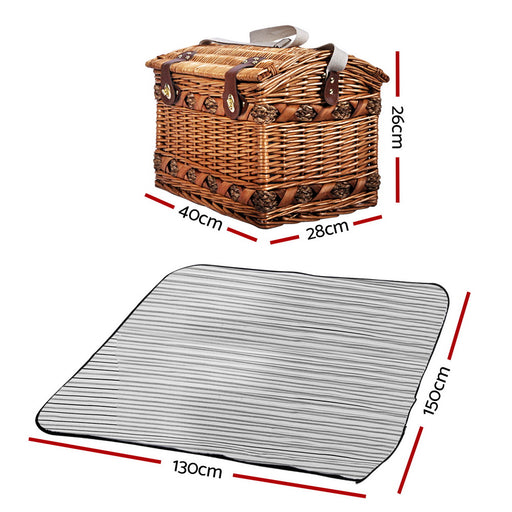 Willow 4 Person Picnic Basket Set with Storage and Blanket Outdoor > Picnic Micks Gone Bush    - Micks Gone Bush
