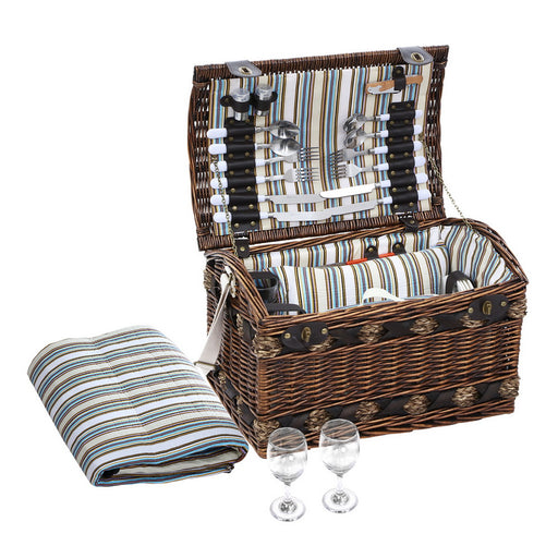 Family Size Willow Picnic Basket Set with Insulated Storage and Blanket Outdoor > Picnic Micks Gone Bush    - Micks Gone Bush