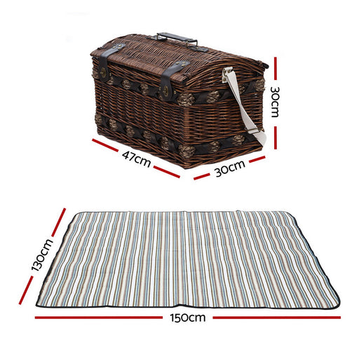 Family Size Willow Picnic Basket Set with Insulated Storage and Blanket Outdoor > Picnic Micks Gone Bush    - Micks Gone Bush
