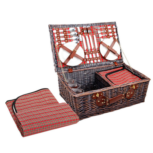 4 Person Insulated Picnic Basket Set with Blanket - Red Outdoor > Picnic Micks Gone Bush    - Micks Gone Bush