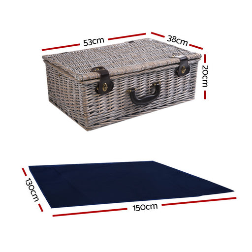 Luxury 6-Person Willow Picnic Basket Set with Cooler Bag and Insulated Blanket - Navy Blue Outdoor > Picnic Micks Gone Bush    - Micks Gone Bush
