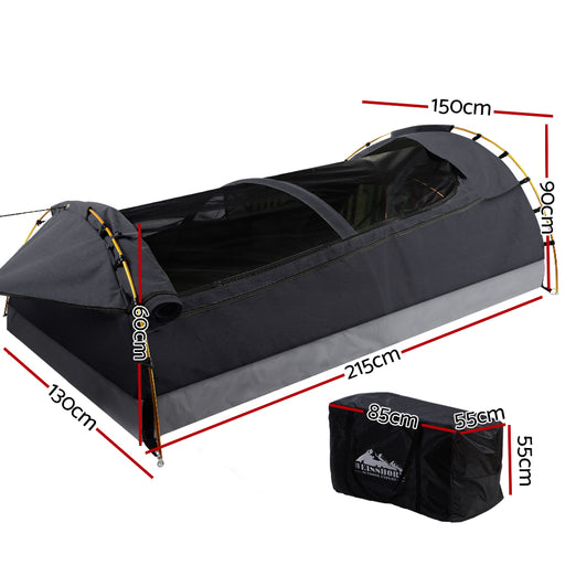Weisshorn Deluxe Dark Grey Double Swag Canvas Camping Tent Outdoor > Camping Weisshorn    - Micks Gone Bush