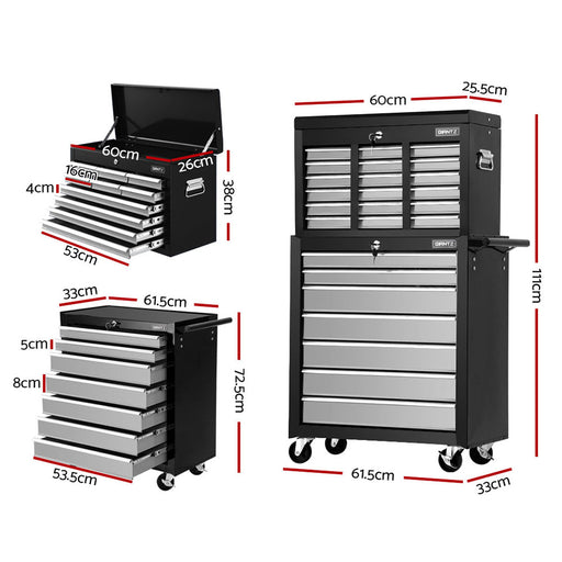 Giantz 17-Drawer Tool Storage Toolbox with Cabinet Trolley System Tools > Tools Storage Giantz    - Micks Gone Bush