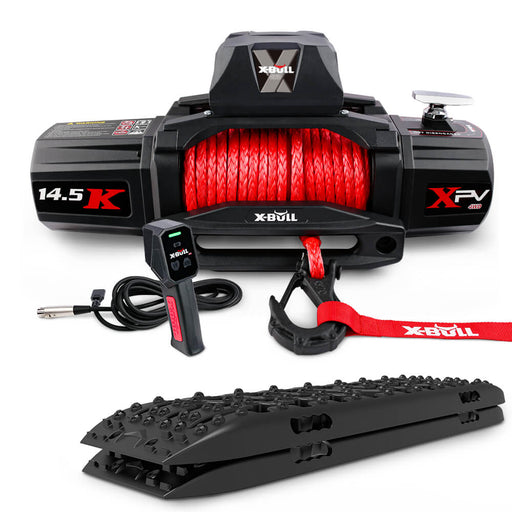 X-BULL 14500LBS Electric Winch 12V synthetic rope with Recovery Tracks Gen3.0 Black Auto Accessories > 4WD & Recovery Micks Gone Bush    - Micks Gone Bush