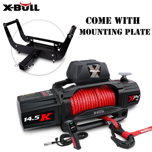 X-BULL 12V Electric Winch 14500LBS synthetic rope with winch mounting plate Auto Accessories > 4WD & Recovery Micks Gone Bush    - Micks Gone Bush