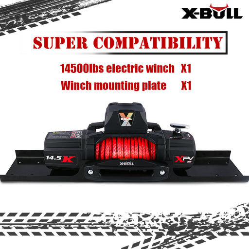 X-BULL 4x4 Electric Winch 12V 14500LBS synthetic rope with winch mounting plate Auto Accessories > 4WD & Recovery X-BULL    - Micks Gone Bush