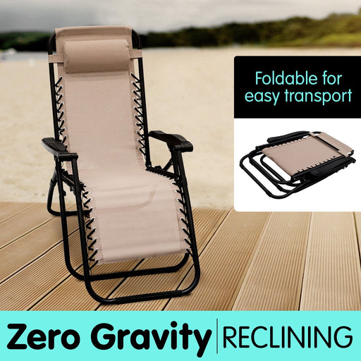 Zero Gravity Reclining Outdoor Beach Chair - Beige Furniture > Bar Stools & Chairs Micks Gone Bush    - Micks Gone Bush