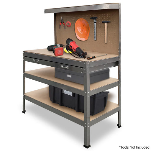 Kartrite Heavy-Duty Garage Workbench with Pegboard and Drawer Silver Tools > Tools Storage Kartrite    - Micks Gone Bush