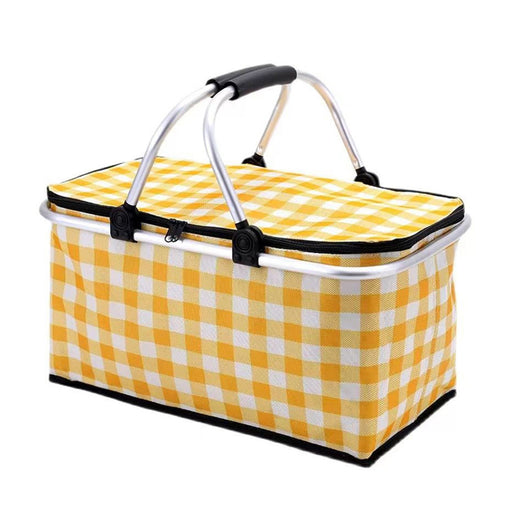 Portable Insulated Picnic Basket - Yellow Grid Outdoor > Picnic Micks Gone Bush    - Micks Gone Bush