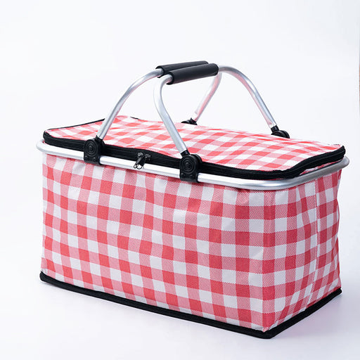 Collapsible Insulated Picnic Basket with Portable Aluminum Film and Oxford Cloth - Red Grid Outdoor > Picnic Micks Gone Bush    - Micks Gone Bush