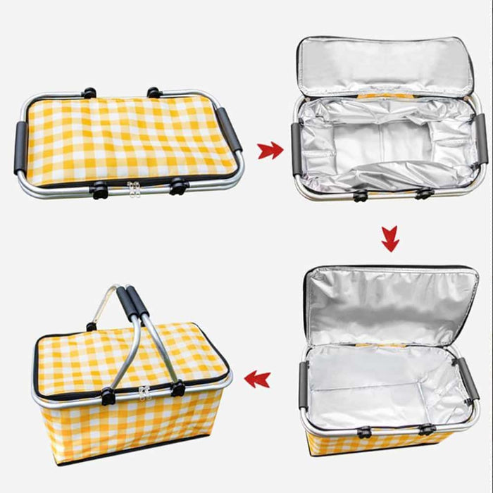 Collapsible Insulated Picnic Basket with Portable Aluminum Film and Oxford Cloth - Red Grid Outdoor > Picnic Micks Gone Bush    - Micks Gone Bush