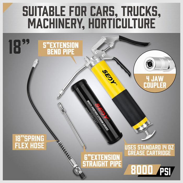 Durable Service Tool 18inch 8000PSI Pistol Grip Grease Gun with Cartridge Tools > Other Tools Micks Gone Bush    - Micks Gone Bush