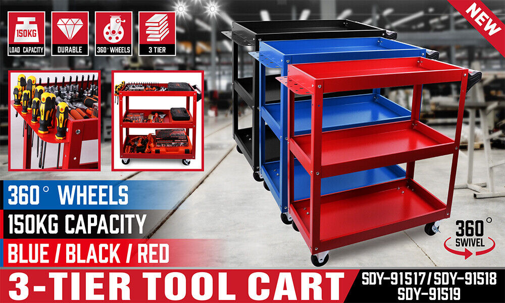 Blue 3-Tier Rolling Tool Cart for Garage Organisation - 150KG Load Capacity Tools > Tools Storage Micks Gone Bush    - Micks Gone Bush