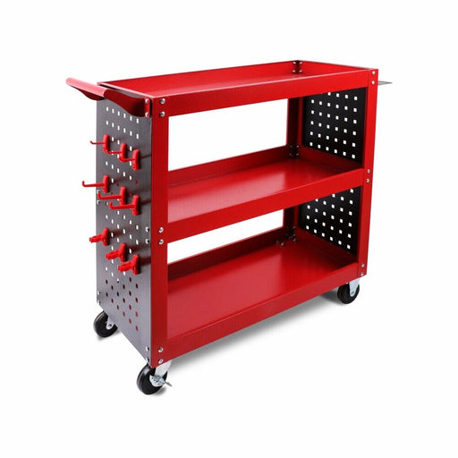 Red Steel 3-Tier Tool Cart with Drawer and Pegboard Hooks - Heavy-Duty Toolbox for Garage and Workshop Organization Tools > Tools Storage Micks Gone Bush    - Micks Gone Bush